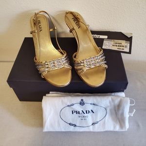 Prada gold and silver kitten heel sandals size 38
